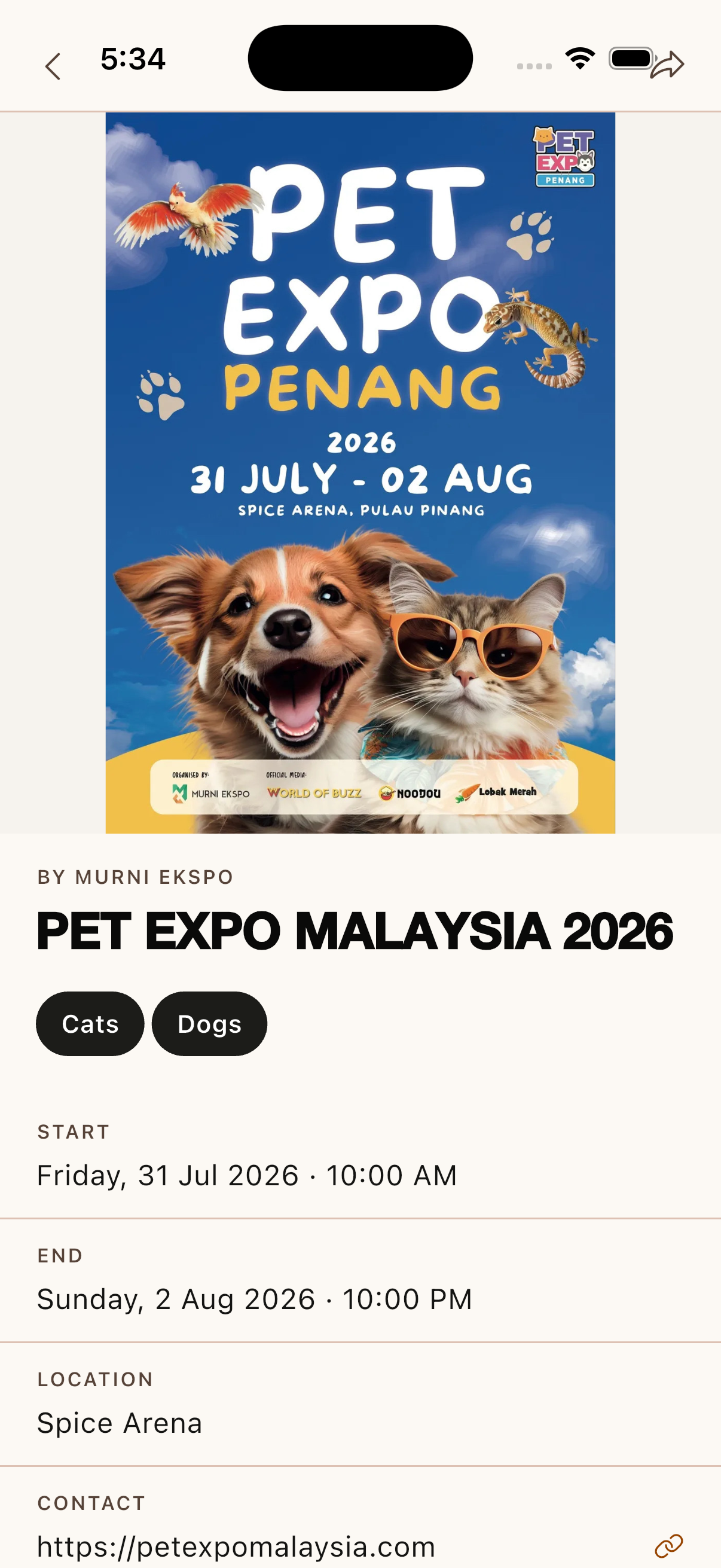 PetOK Events screen
